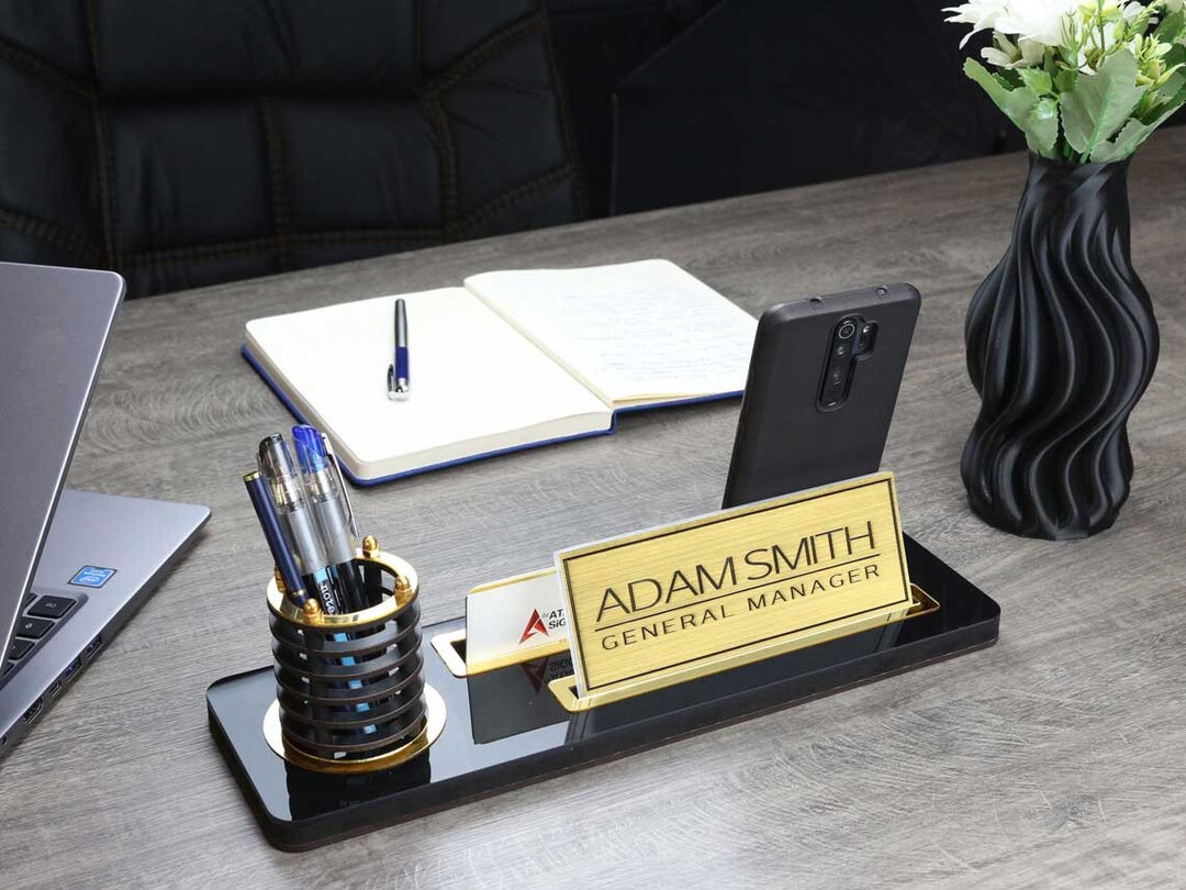 Custom Wooden Desk Name Plate Card Holder New Job Gift Etsy