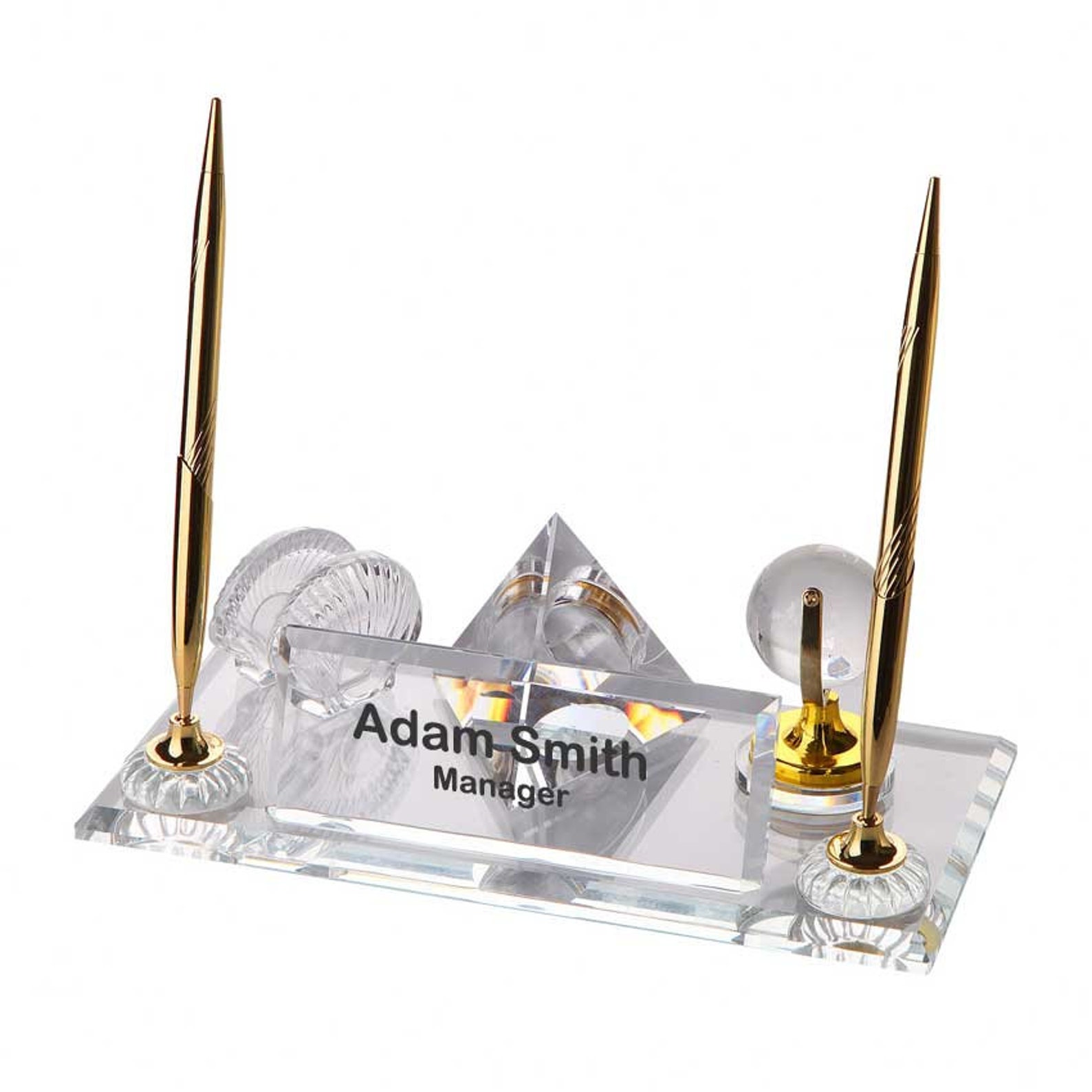 Crystal Glass Desk Name Plate and Pen Desk Stand Set Etsy