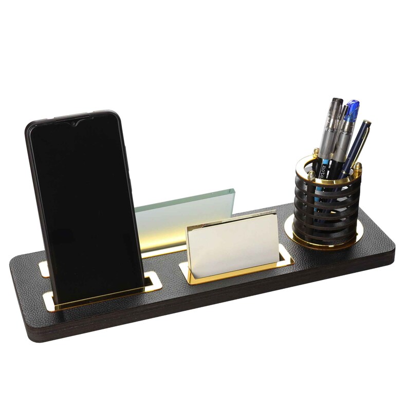 Custom Leather Desk Name Plate Card Holder Phone Holder New Etsy