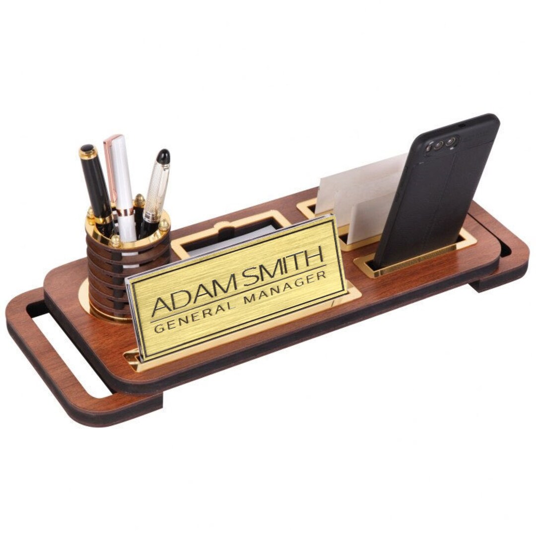 Custom Wooden Desk Name Plate Card Holder New Job Gift Etsy