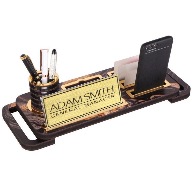Custom Wooden Desk Name Plate, Card Holder, New Job Gift, Office Desk