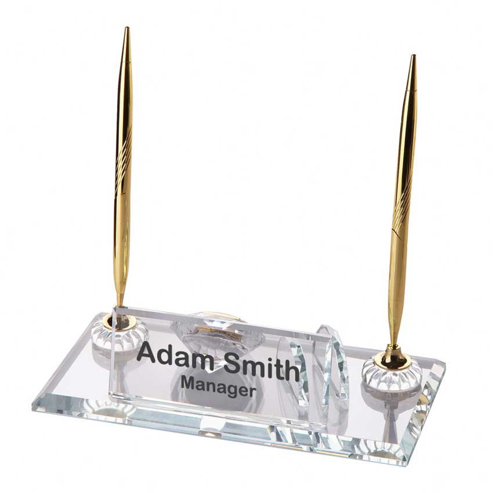 Crystal Glass Desk Name Plate and Pen Desk Stand Set Etsy