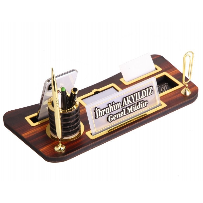 Custom Wooden Desk Name Plate With Pen Card Holder and Paper Etsy