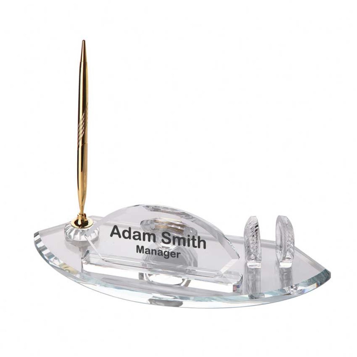 Crystal Glass Desk Name Plate and Pen Desk Stand Set Etsy