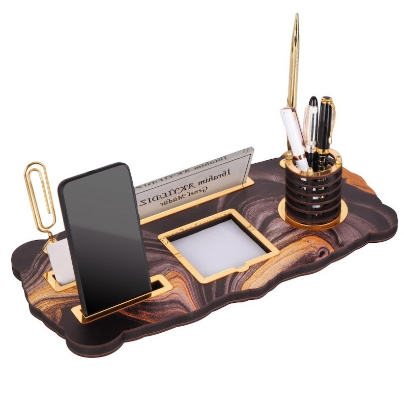 Custom Wooden Desk Name Plate With Pen Card Holder and Paper Etsy