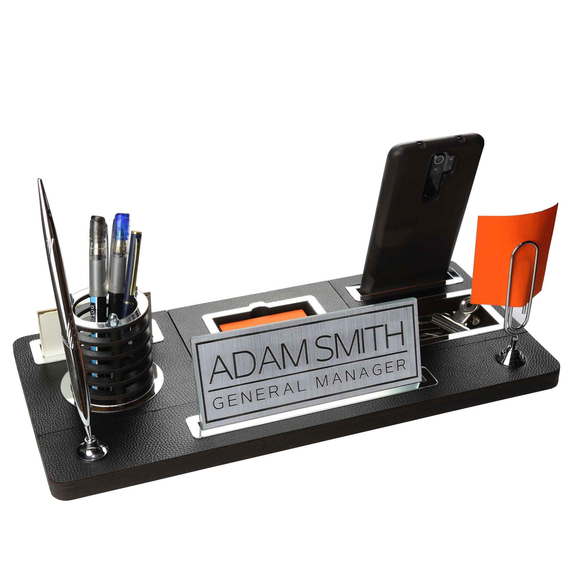 Custom Leather Desk Name Plate With Pen Card Holder and Paper Etsy