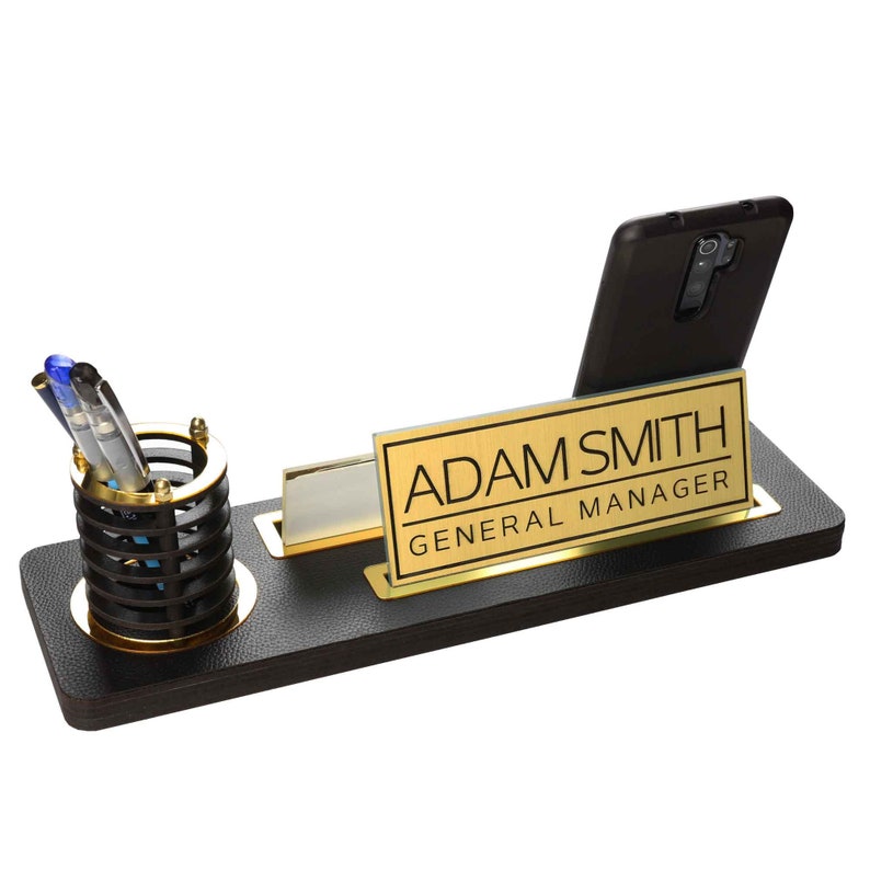 Custom Leather Desk Name Plate Card Holder Phone Holder New Etsy