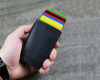 Minimalist Leather Wallet, Pop Up Credit Card Wallet, Leather Wallet, Slim Leather Wallet, Unisex Wallet, RFID Blocker Wallet