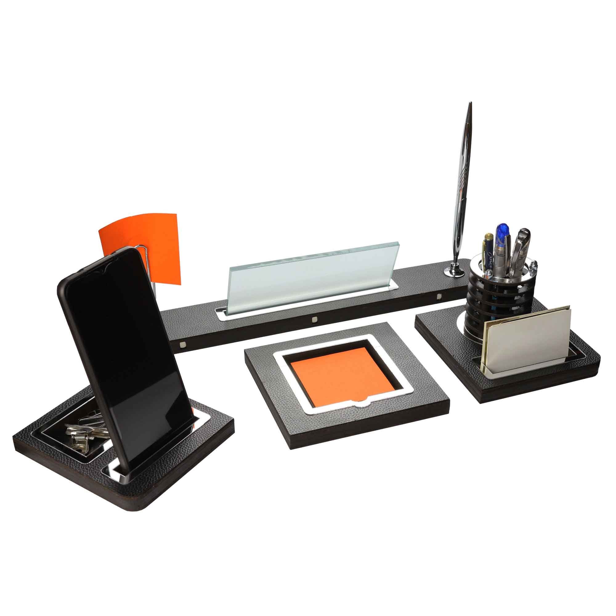 Custom Leather Desk Name Plate With Pen Card Holder and Paper Etsy