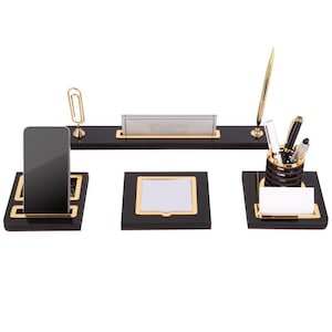 Personalized Luxury Desk Name Plate | Black Wooden Desk Nameplate with Pen and Cardholder, Custom Office Desk Accessories, Desk Sign