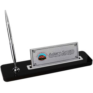 Placa de identificação de mesa de luxo personalizada | Placa de identificação de mesa de madeira preta com suporte para caneta, placa de identificação de mesa personalizada, placa de escritório, placa de mesa