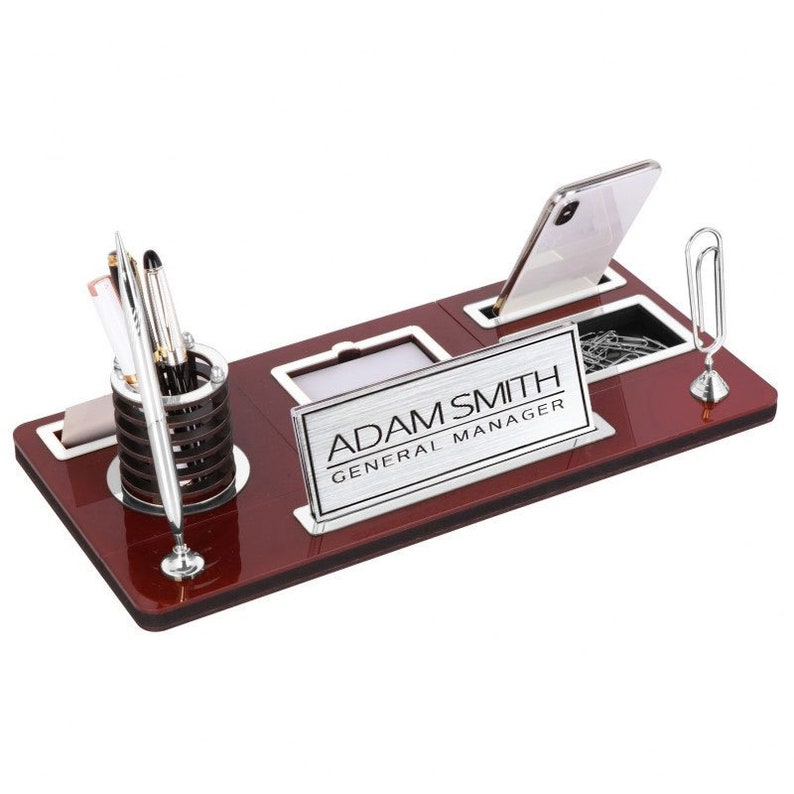 Custom Wooden Desk Name Plate With Pen Card Holder and Paper Etsy Finland