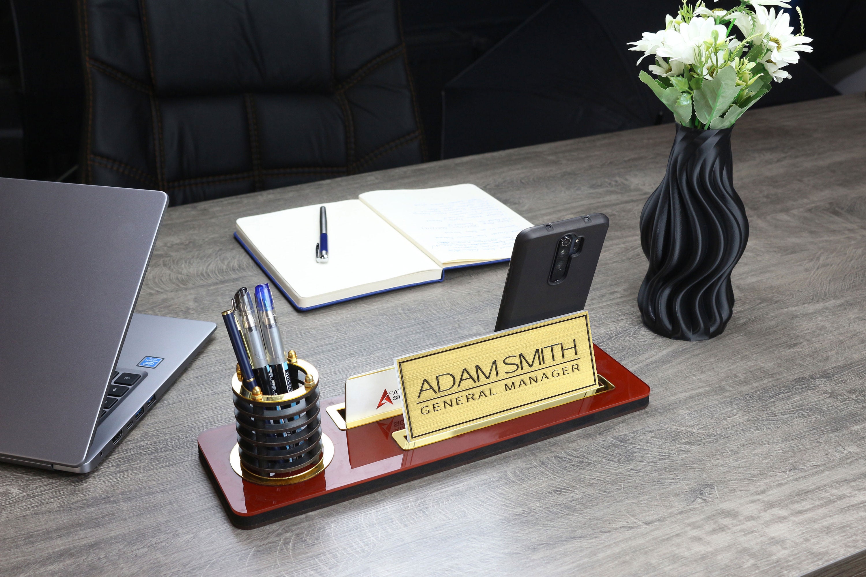 Custom Wooden Desk Name Plate Card Holder New Job Gift Etsy