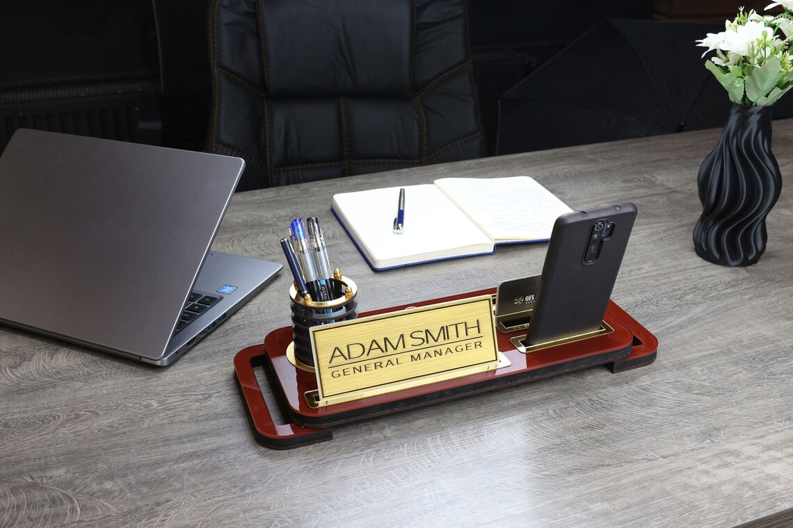 Custom Wooden Desk Name Plate Card Holder New Job Gift Etsy