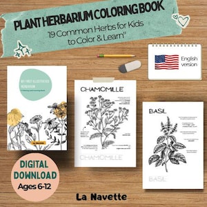 Plant Herbarium Coloring Book Kids | Illustrated Herb Guide | Botanical Nature Journal | My First Herbarium PDF