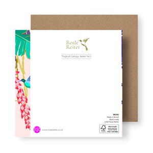 Tropical Card/Tropical Plant Card/ Jungle Leaf Card/Pink Card/Tropical Bird Card/Floral Card/Jungle Pattern Card/Hummingbirds Card image 2