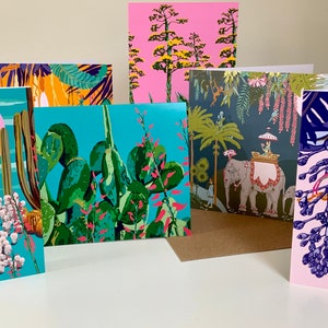 Tropical Card/Tropical Plant Card/ Birthday Card/Blue Card/Elephant Card/Recycled Card/Square Card/Floral Card/Jungle Pattern Card zdjęcie 3