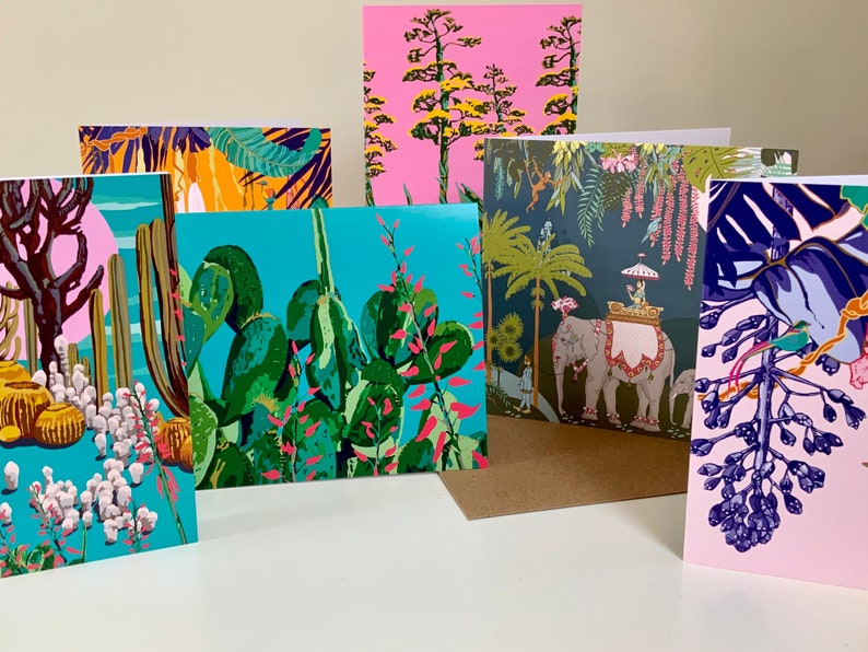 Tropical Card/Tropical Plant Card/ Birthday Card/Blue Card/Elephant Card/Recycled Card/Square Card/Floral Card/Jungle Pattern Card image 3