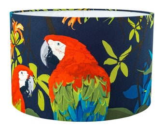 Parrots Lampshade/Designer Lampshade/Tropical Lampshade/Handmade Lampshade/Drum Lampshade/ Jungle Lampshade/ Bird Lampshade