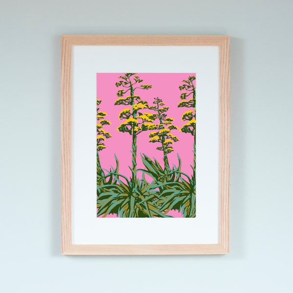 Desert Agave Art Print/ Cactus Print/ Cactus Art Print/ Cactus Illustration/Desert Art Print/ Desert Agave Print/ Popping Pink Art Print