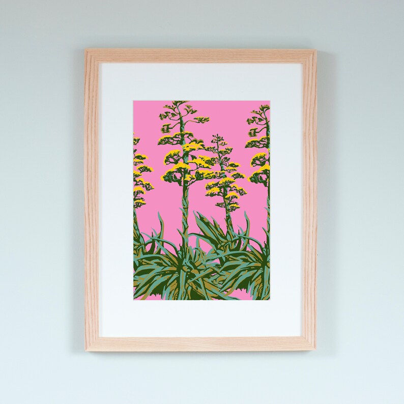 Desert Agave Art Print/ Cactus Print/ Cactus Art Print/ Cactus Illustration/Desert Art Print/ Desert Agave Print/ Popping Pink Art Print image 1