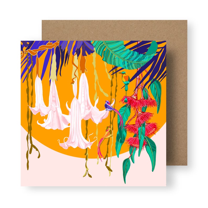 Tropical Card/Tropical Plant Card/ Jungle Leaf Card/Pink Card/Tropical Bird Card/Floral Card/Jungle Pattern Card image 1