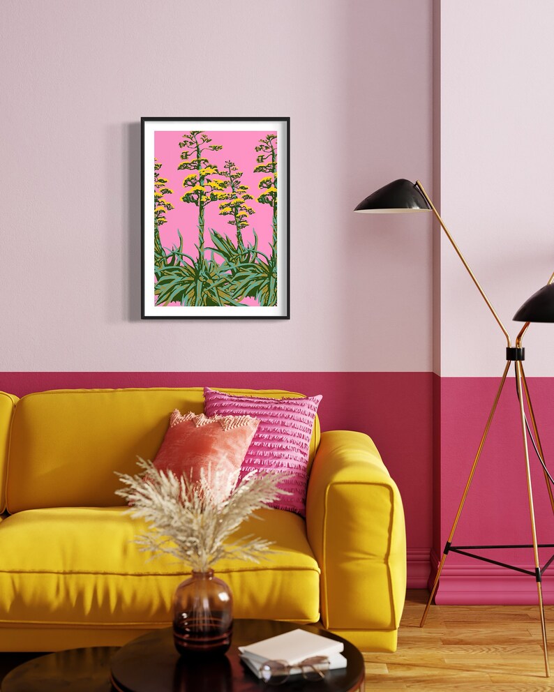 Desert Agave Art Print/ Cactus Print/ Cactus Art Print/ Cactus Illustration/Desert Art Print/ Desert Agave Print/ Popping Pink Art Print image 5