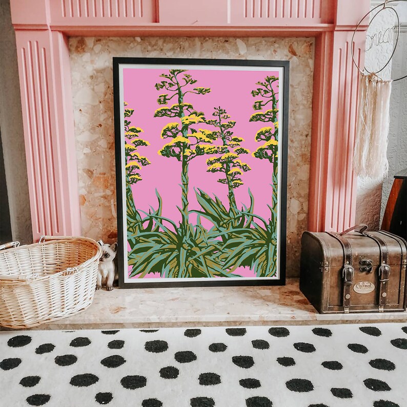 Desert Agave Art Print/ Cactus Print/ Cactus Art Print/ Cactus Illustration/Desert Art Print/ Desert Agave Print/ Popping Pink Art Print image 4