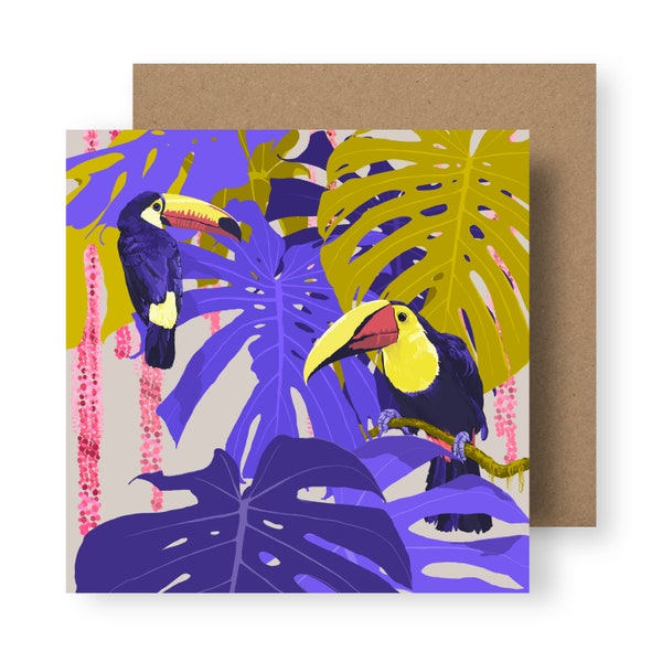 Tropical Card/Tropical Plant Card/ Jungle Card/Toucan Card/ Pink Card/Recycled Card/Bird Card/Toucans Card/Floral Card/Tropical Bird Card