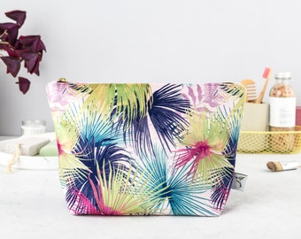 Wash Bag/Tropical Wash Bag / Tropical Flowers Wash Bag/ Velvet Wash Bag/ Luxury Wash Bag/ Floral Wash Bag/Palms Wash Bag/