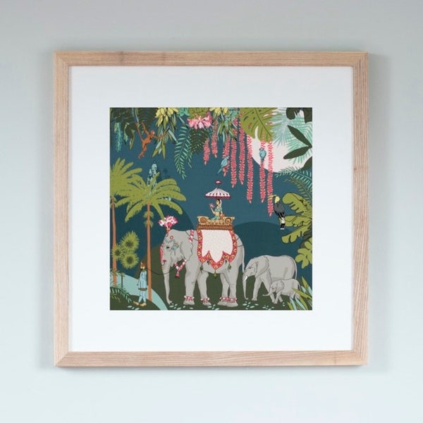 Moonlight Art Print/Indian Elephant Print/Tropical Plant Print/ Jungle Leaf Print/Elephant Print/Tropical Print/Jungle Print/Jungle Art