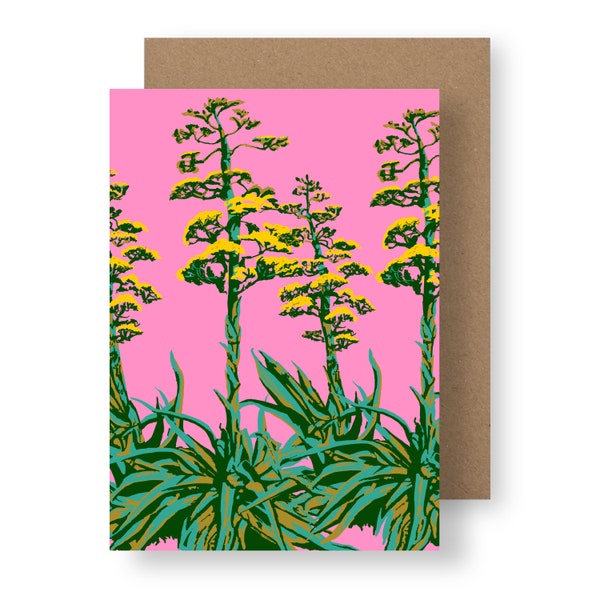 Desert Card/Cactus Card/Cacti Card/Desert Agave Card/Pink Card/Birthday Card/Recycled Card/Thank you Card