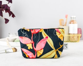 Makeup Bag/Tropical Wash Bag / Cosmetic Bag/ Velvet Cosmetic Bag/ Shimmer Velvet Bag/ Floral Wash Bag/Heliconia Wash Bag/