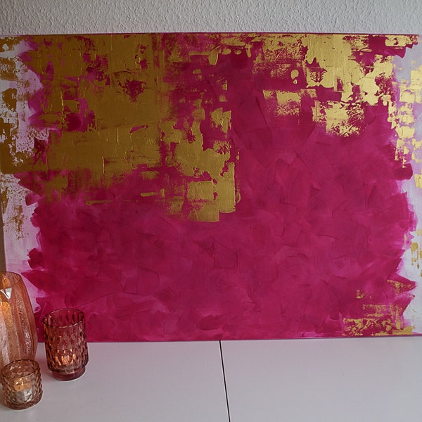 Gemälde Spachtel Pink Beige Violett Gold Kontraste Groß Acryl Keilrahmen Leinwand Deko Wohnzimmer wohnen Geschenk Kinderzimmer Aachen