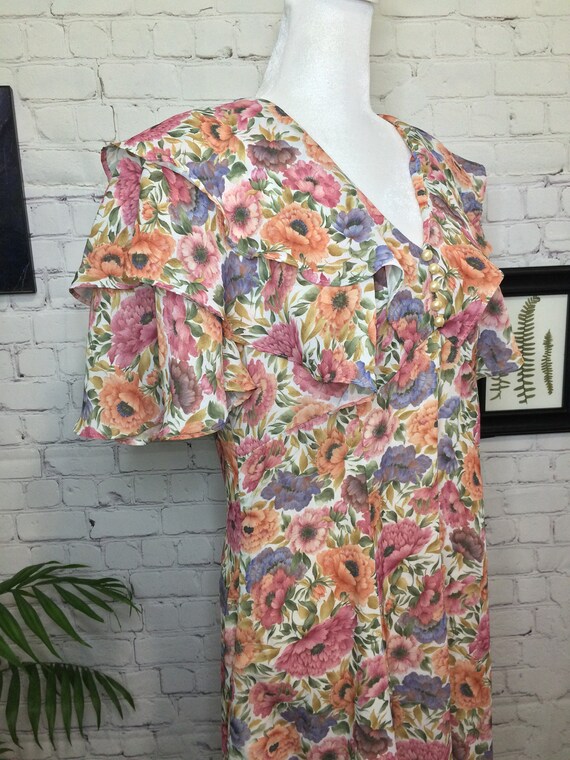 Vintage 80's Dress Floral Dress Size Large Spring… - image 5