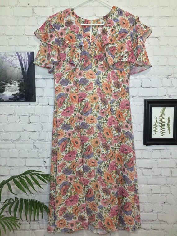 Vintage 80's Dress Floral Dress Size Large Spring… - image 8