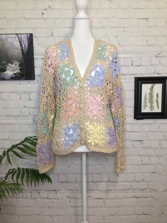 Vintage Crocheted Cardigan 90's | Tag Size Large |