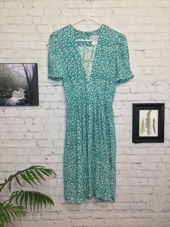 Vintage 80's Dress Size 10 Cottagecore Dress Gree… - image 8