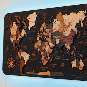 Houten kaart reiscadeau, groot prikbord wereldkaart, push pin kaart 1e verjaardag cadeau, houten muur decor Houten muurkaart, houten muur decor