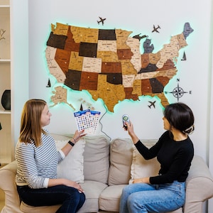 USA Wooden Travel Map, USA World Map, Push Pin USA Map, Wooden Wall Apartment Decor