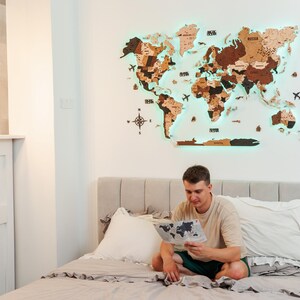 Travel Map Wall Art for Home Decor, 3D World Map, Push Pin Travel Map, Colorful World Map Wall Decor