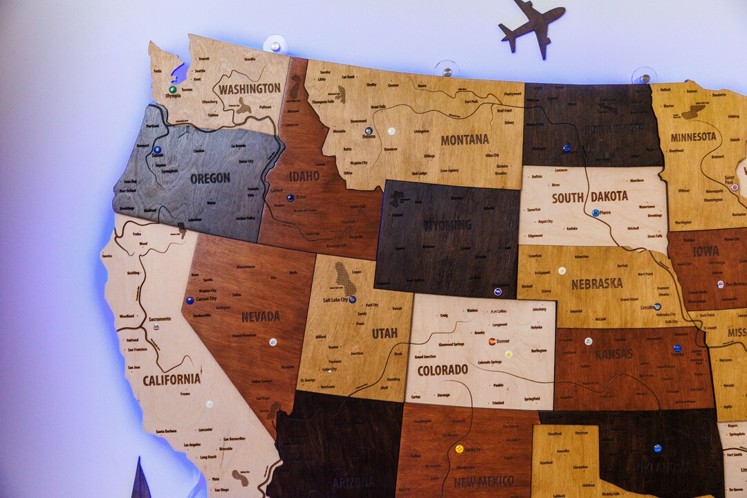 Push Pin Wall Map of USA Travel Decor, Gift for Wife Wooden Decor ...
