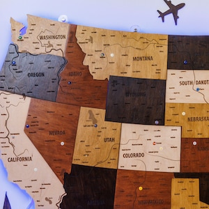 Push Pin Wall Map of USA Travel Decor, Gift for Wife Wooden Decor, Housewarming Gifts for Family Wooden US Map, Home Decor Wood USA Map