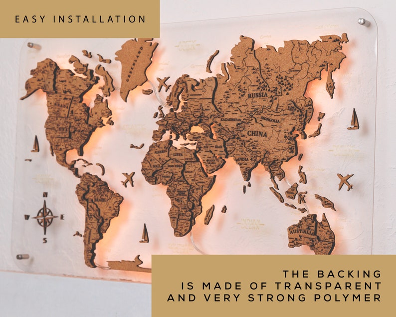 Illuminated World Map Led 3D Wall Map Art Detailed Push Pin Etsy