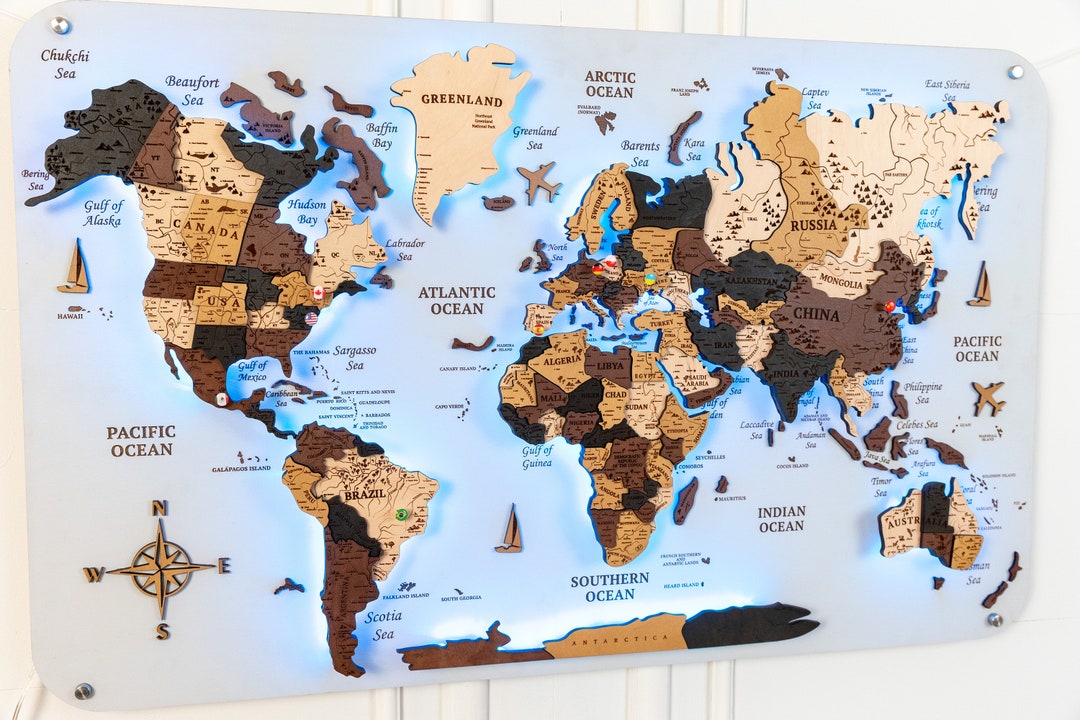 Wall Wooden Map Decoration, Wooden World Map Living Room Decor, New