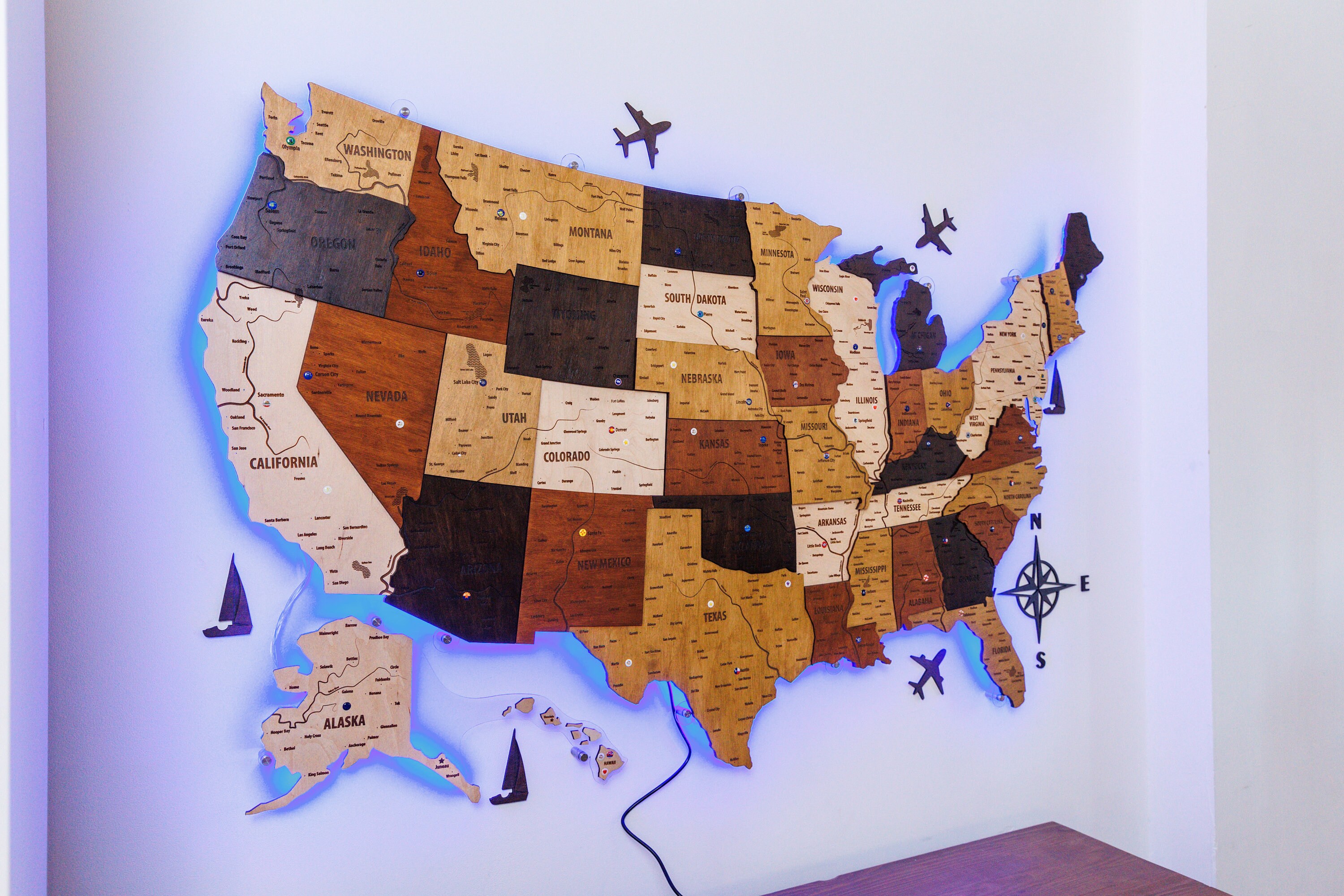 Push Pin Wall Map of USA Travel Decor, Gift for Wife Wooden Decor ...