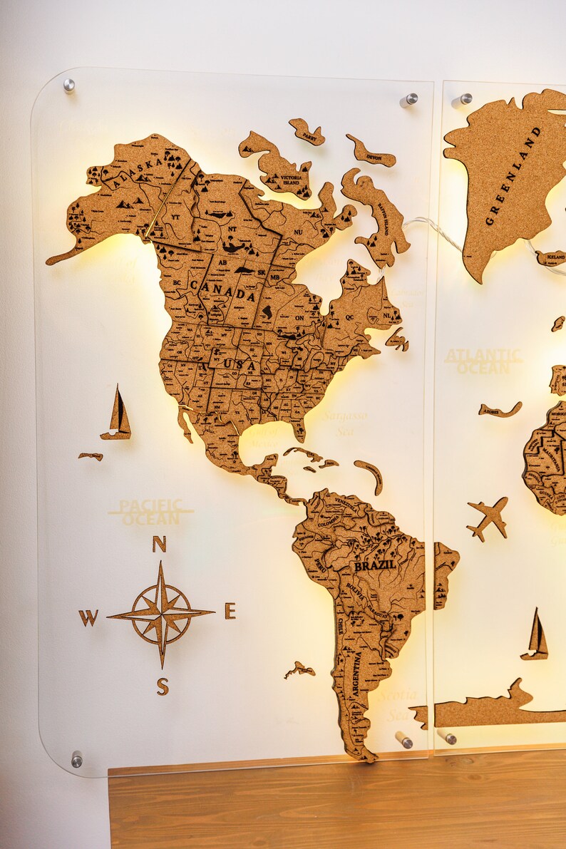 Illuminated World Map Led 3D Wall Map Art Detailed Push Pin Etsy