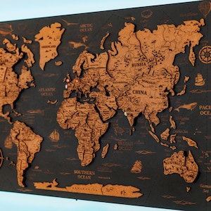 3D Wooden World Map Wall Art: Push Pin Travel Decor