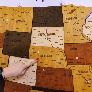 Wood USA Map Travel Gifts, Push Pin Travel Map Wall Art, Above Bed Decor Wall Map, US map New Home Gift, Personalized Map Pin Board
