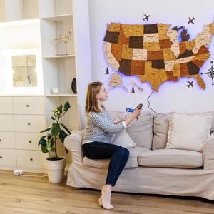 USA Wooden Travel Map, US Travel Map, Wood Map Push Pin, 5th Anniversary Gift